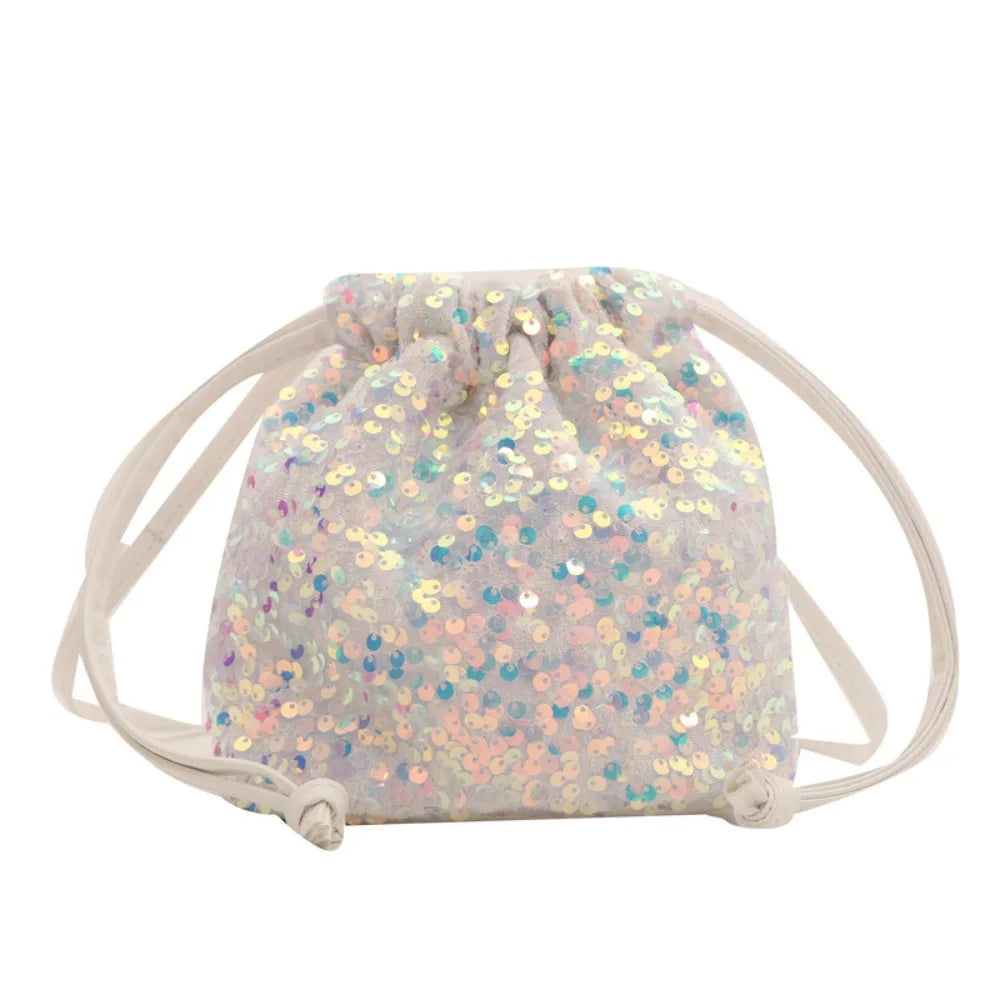 Sequin Shoulder Bag for Girls Shiny Drawstring Crossbody Bag Women Underarm Mini Bucket Bag Phone Purse