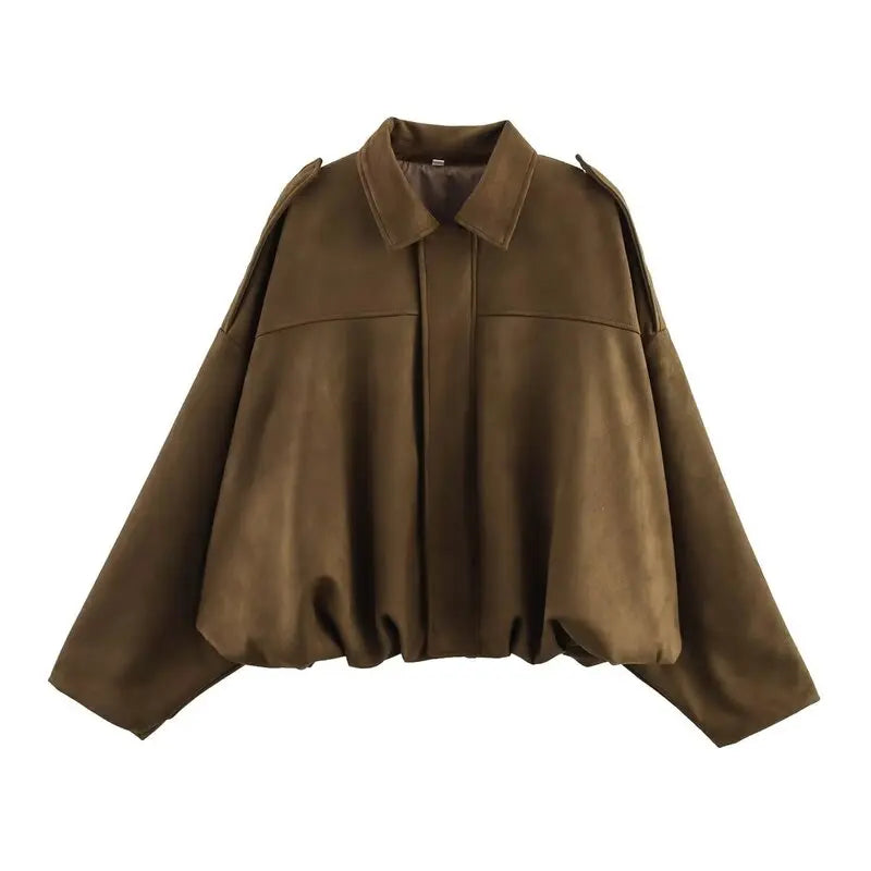 Spring  2025 Women's Velvet Feel Pilot Jaet Coat New Arrival Casual Loose Fit Classic Collar ort Outerwear