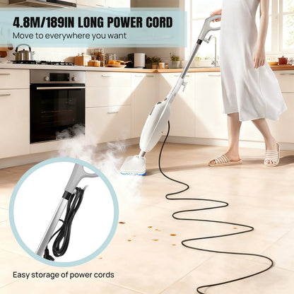 1500W Steam Mop & Detachable Steam Cleaner, Powerful Floor Steamer for Carpet Laminate Hardwood, 400ml,2 washable cloths