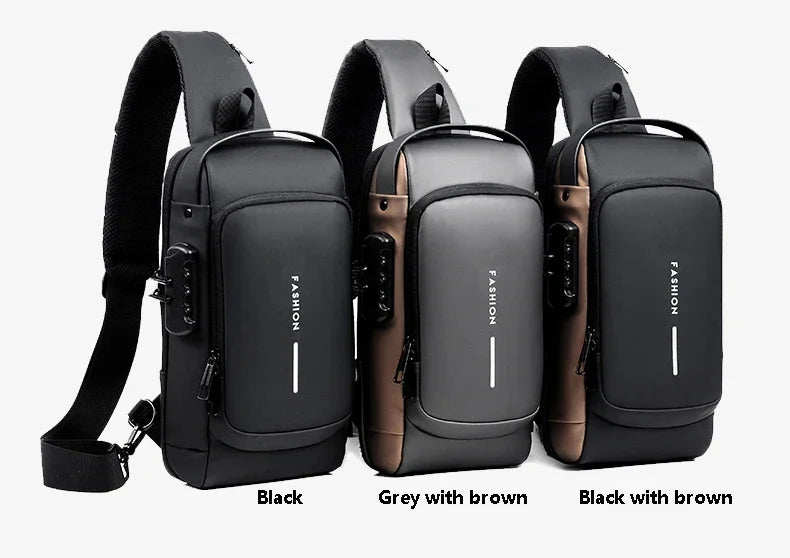 Anti-theft Shoulder Men's Fashion Sling Backpack with USB Charging Port, Waterproof Crossbody Chest Bag for Travel & Daily Use