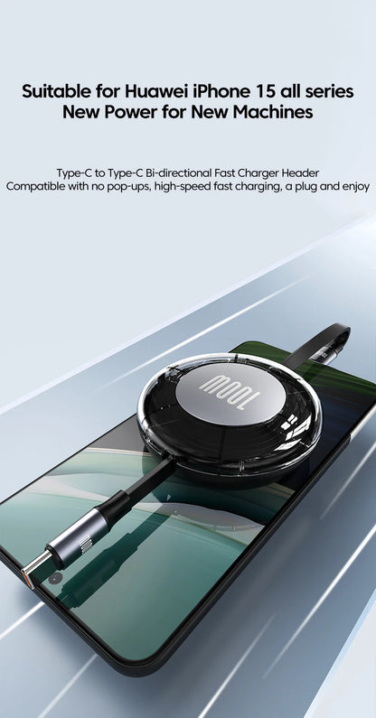 Retractable PD 100W Cable USB Type C to Type C Fast Charging USB C to USB C Cable for iphone 15 Huawei Tablet Laptop
