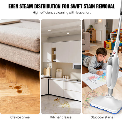 1500W Steam Mop & Detachable Steam Cleaner, Powerful Floor Steamer for Carpet Laminate Hardwood, 400ml,2 washable cloths