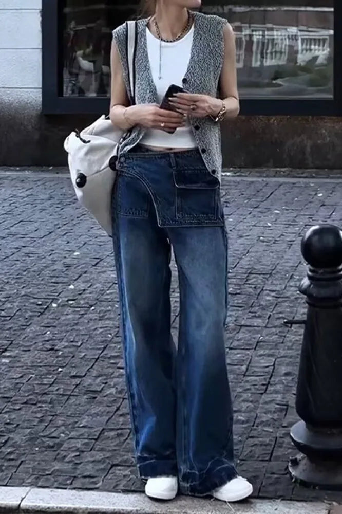 High Waist Comfortable Casual Women's Jeans High Waist Design Versatile Slimming Wide Leg Trendy Denim Pants
