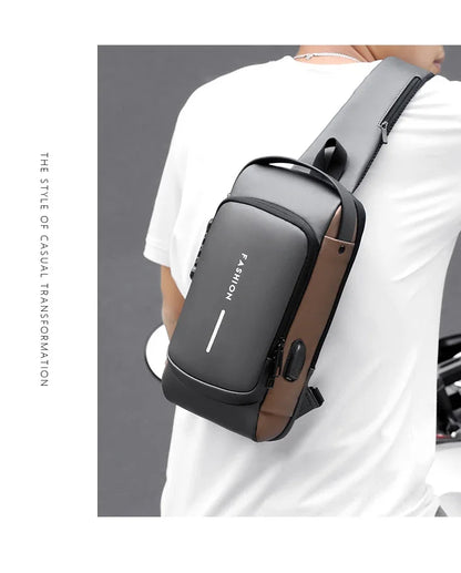Anti-theft Shoulder Men's Fashion Sling Backpack with USB Charging Port, Waterproof Crossbody Chest Bag for Travel & Daily Use