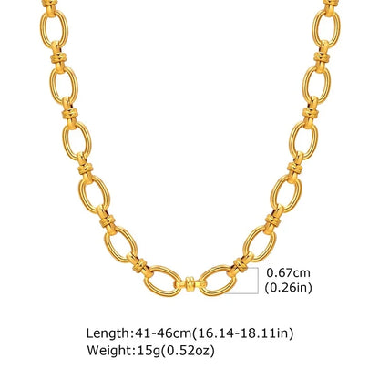Chunky Gold Plated Link Necklace For Women, Stainless Steel Oval Thick Chain Choker Minimalist Jewelry