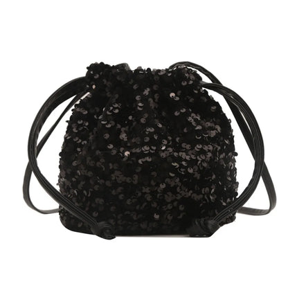 Sequin Shoulder Bag for Girls Shiny Drawstring Crossbody Bag Women Underarm Mini Bucket Bag Phone Purse