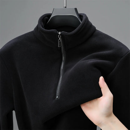 2025 New Men's Fleece Lined Zip up Hoodie Thickened Long Sleeve Thermal T-Shirt High Neck Zipper Design Casual Streetwear
