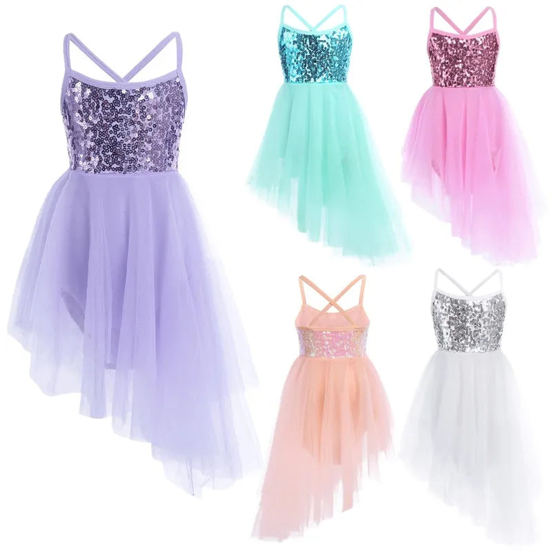 Kids Girls Ballerina Tutu Ballet Lyrical Dance Dress Gymnastics Leotard Sequins Fairy Tutu Ballet Jersey Dance Dress Costumes