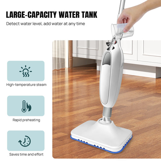 1500W Steam Mop & Detachable Steam Cleaner, Powerful Floor Steamer for Carpet Laminate Hardwood, 400ml,2 washable cloths