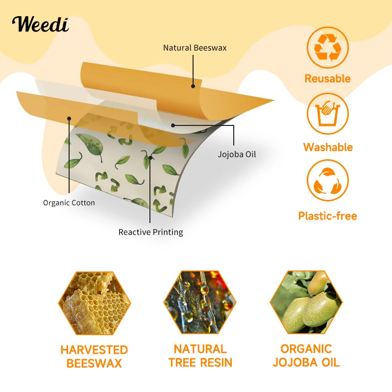 WEEDI Reusable Beeswax Wrap Roll, Eco-Friendly, Wax Paper Roll, Plastic-Free Beeswax Food Wrap for Sandwich, Fruit & Bowl Cover