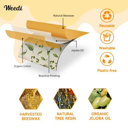 WEEDI Reusable Beeswax Wrap Roll, Eco-Friendly, Wax Paper Roll, Plastic-Free Beeswax Food Wrap for Sandwich, Fruit & Bowl Cover