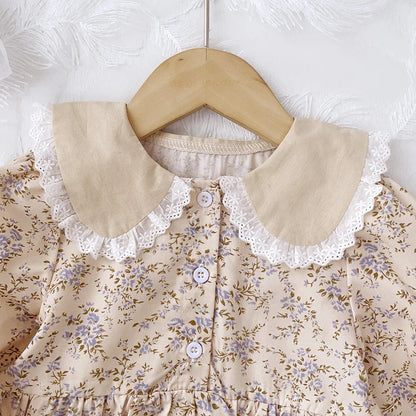 Baby Girls Flower Dresses 3-7 Years Spring Autumn Flower Dresses Lace Turn-down Floral Girl Princess Dress