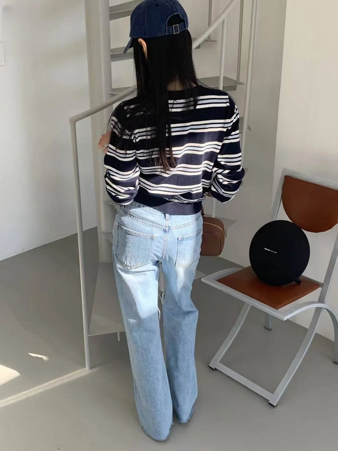 Chic Spring New Classic Color Block Striped round Neck Button up Soft Knitted Open Cardigan for Women Comfortable Casual Style