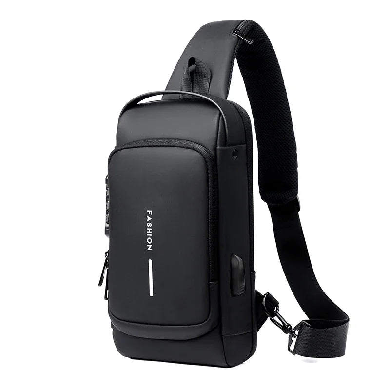 Anti-theft Shoulder Men's Fashion Sling Backpack with USB Charging Port, Waterproof Crossbody Chest Bag for Travel & Daily Use