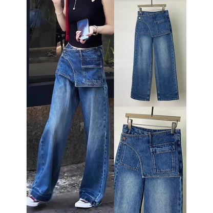 High Waist Comfortable Casual Women's Jeans High Waist Design Versatile Slimming Wide Leg Trendy Denim Pants
