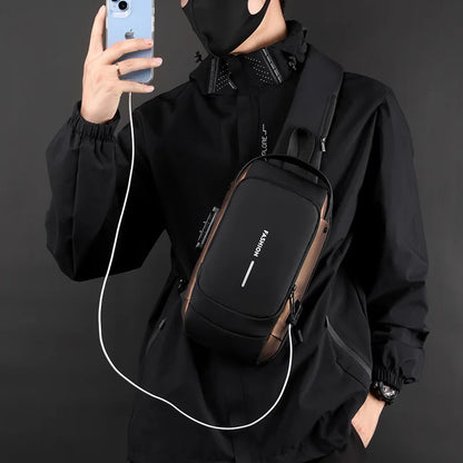 Anti-theft Shoulder Men's Fashion Sling Backpack with USB Charging Port, Waterproof Crossbody Chest Bag for Travel & Daily Use