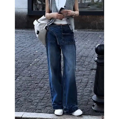 High Waist Comfortable Casual Women's Jeans High Waist Design Versatile Slimming Wide Leg Trendy Denim Pants