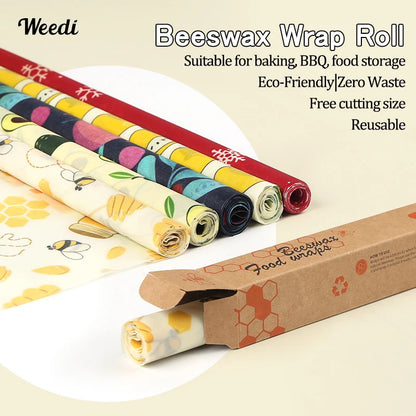 WEEDI Reusable Beeswax Wrap Roll, Eco-Friendly, Wax Paper Roll, Plastic-Free Beeswax Food Wrap for Sandwich, Fruit & Bowl Cover