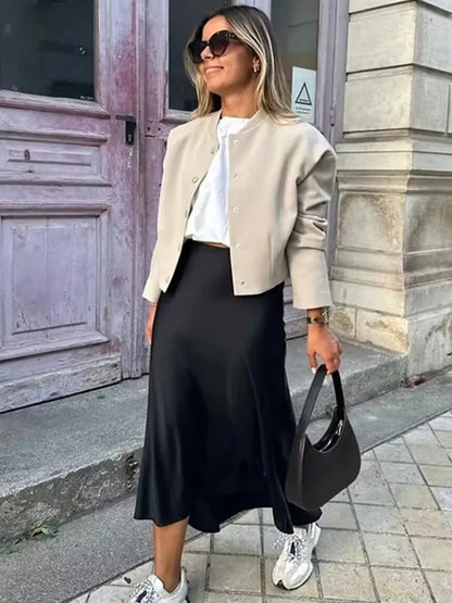 MUJER Woman 2025 Satin Skirt Women High Waist Long Skirts For Women Summer Black Midi Skirt Woman Office Elegant Women's Skirts
