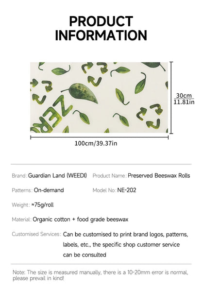 WEEDI Reusable Beeswax Wrap Roll, Eco-Friendly, Wax Paper Roll, Plastic-Free Beeswax Food Wrap for Sandwich, Fruit & Bowl Cover