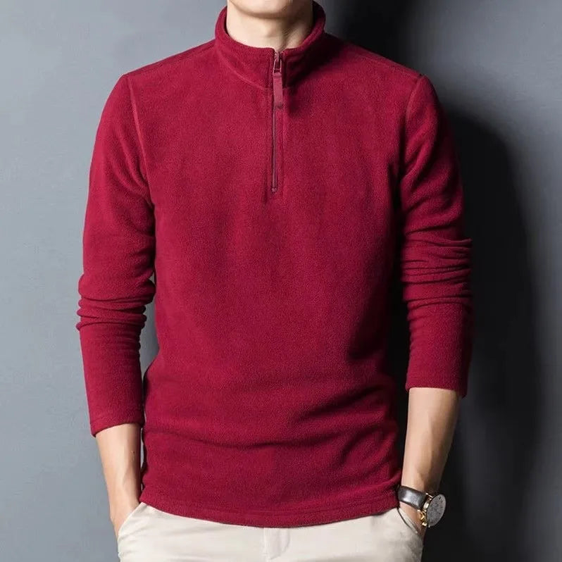 2025 New Men's Fleece Lined Zip up Hoodie Thickened Long Sleeve Thermal T-Shirt High Neck Zipper Design Casual Streetwear