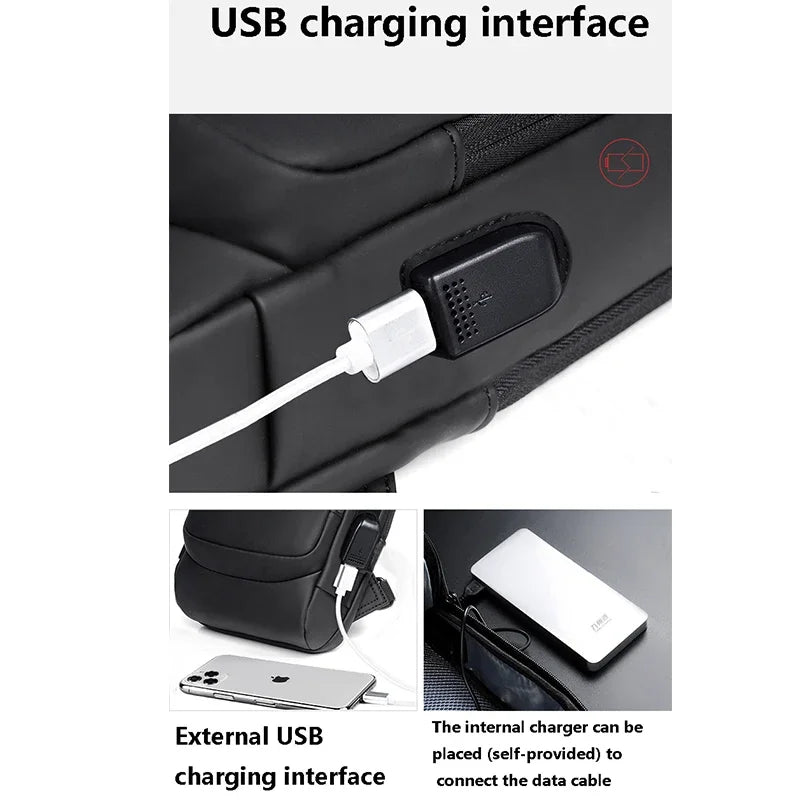 Anti-theft Shoulder Men's Fashion Sling Backpack with USB Charging Port, Waterproof Crossbody Chest Bag for Travel & Daily Use