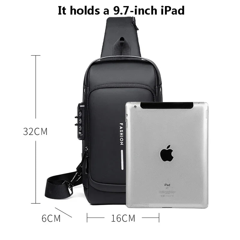 Anti-theft Shoulder Men's Fashion Sling Backpack with USB Charging Port, Waterproof Crossbody Chest Bag for Travel & Daily Use