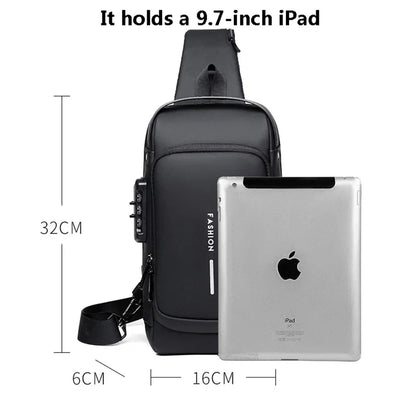 Anti-theft Shoulder Men's Fashion Sling Backpack with USB Charging Port, Waterproof Crossbody Chest Bag for Travel & Daily Use