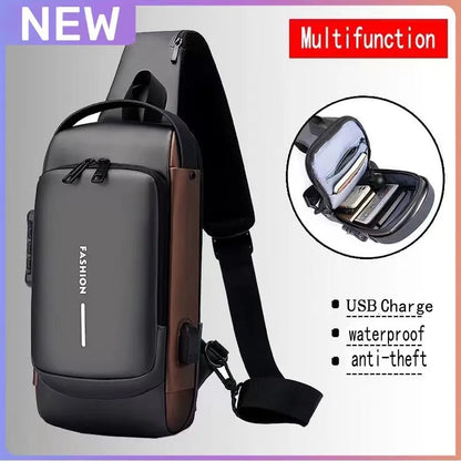 Anti-theft Shoulder Men's Fashion Sling Backpack with USB Charging Port, Waterproof Crossbody Chest Bag for Travel & Daily Use