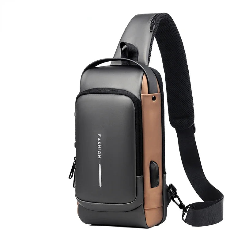 Anti-theft Shoulder Men's Fashion Sling Backpack with USB Charging Port, Waterproof Crossbody Chest Bag for Travel & Daily Use