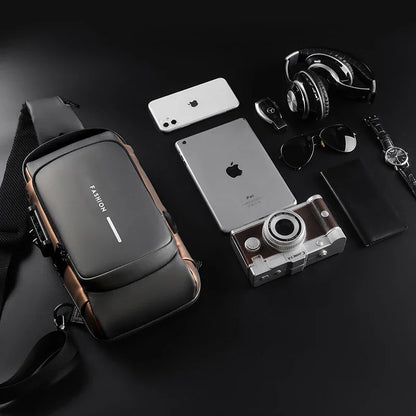 Anti-theft Shoulder Men's Fashion Sling Backpack with USB Charging Port, Waterproof Crossbody Chest Bag for Travel & Daily Use