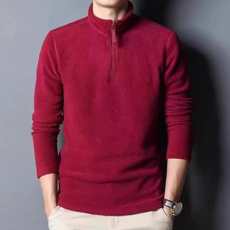 2025 New Men's Fleece Lined Zip up Hoodie Thickened Long Sleeve Thermal T-Shirt High Neck Zipper Design Casual Streetwear