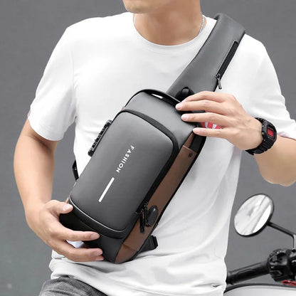 Anti-theft Shoulder Men's Fashion Sling Backpack with USB Charging Port, Waterproof Crossbody Chest Bag for Travel & Daily Use