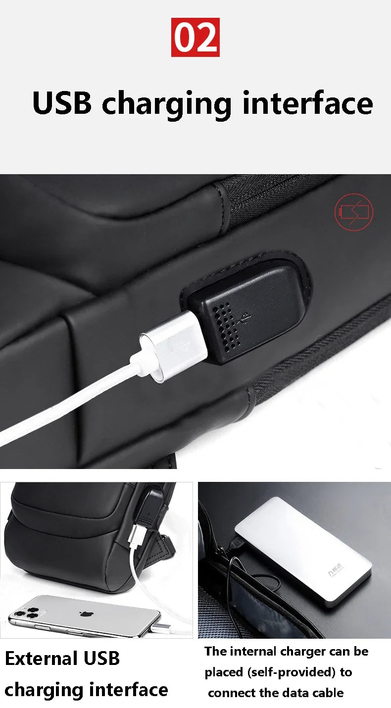 Anti-theft Shoulder Men's Fashion Sling Backpack with USB Charging Port, Waterproof Crossbody Chest Bag for Travel & Daily Use