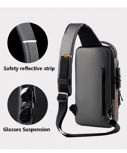 Anti-theft Shoulder Men's Fashion Sling Backpack with USB Charging Port, Waterproof Crossbody Chest Bag for Travel & Daily Use