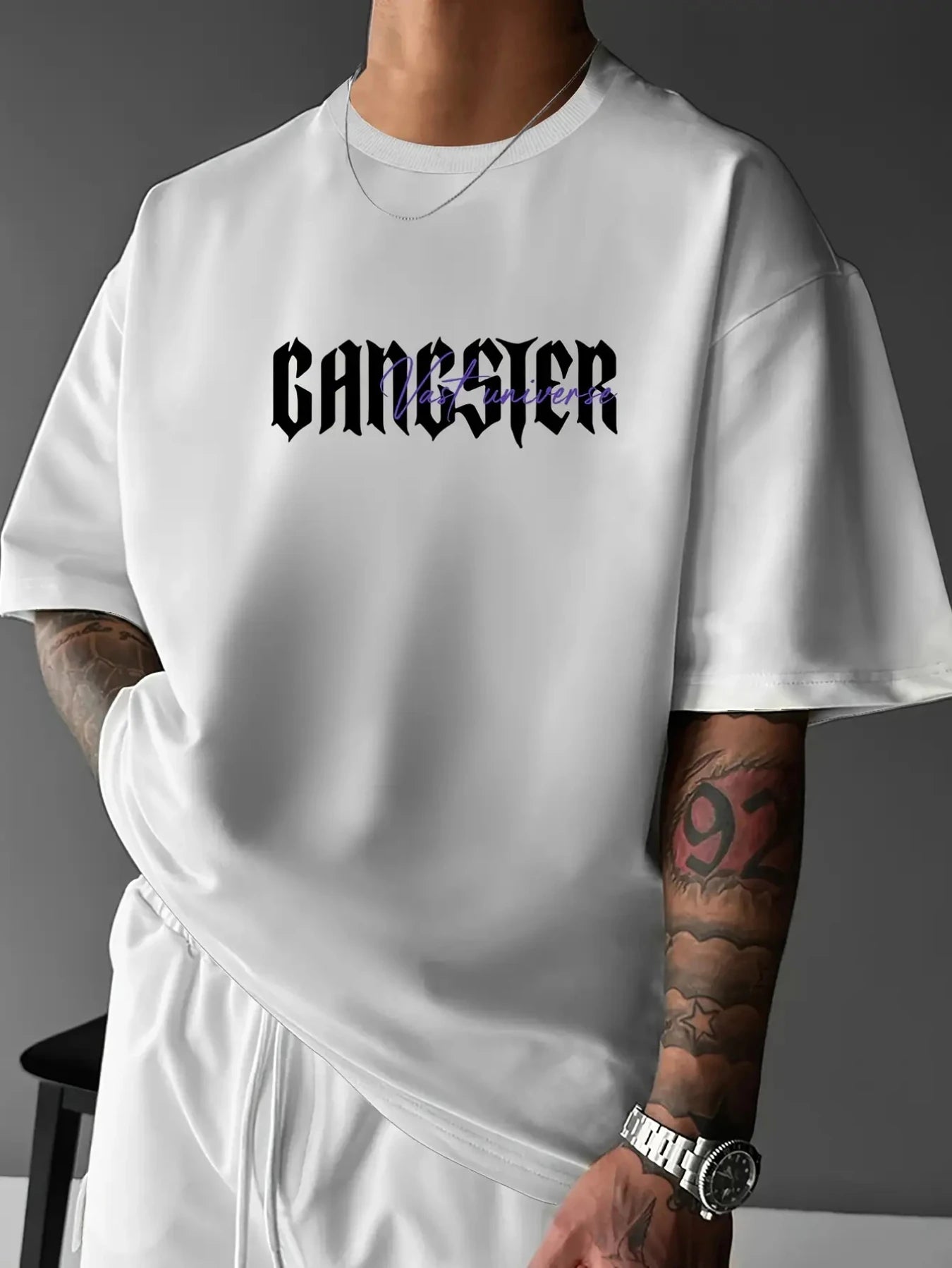 Men'S Oversized Gangster Graphic T-Shirt - Streetwear Hooded Mask Design with Gangster Lettering & West Coast Lettering