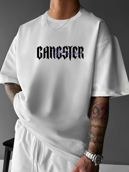 Men'S Oversized Gangster Graphic T-Shirt - Streetwear Hooded Mask Design with Gangster Lettering & West Coast Lettering