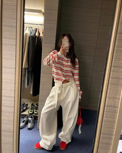 Chic Spring New Classic Color Block Striped round Neck Button up Soft Knitted Open Cardigan for Women Comfortable Casual Style