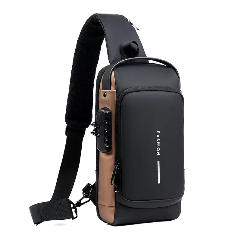 Anti-theft Shoulder Men's Fashion Sling Backpack with USB Charging Port, Waterproof Crossbody Chest Bag for Travel & Daily Use
