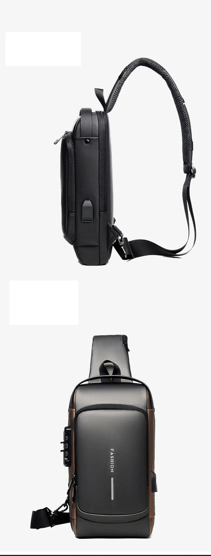 Anti-theft Shoulder Men's Fashion Sling Backpack with USB Charging Port, Waterproof Crossbody Chest Bag for Travel & Daily Use