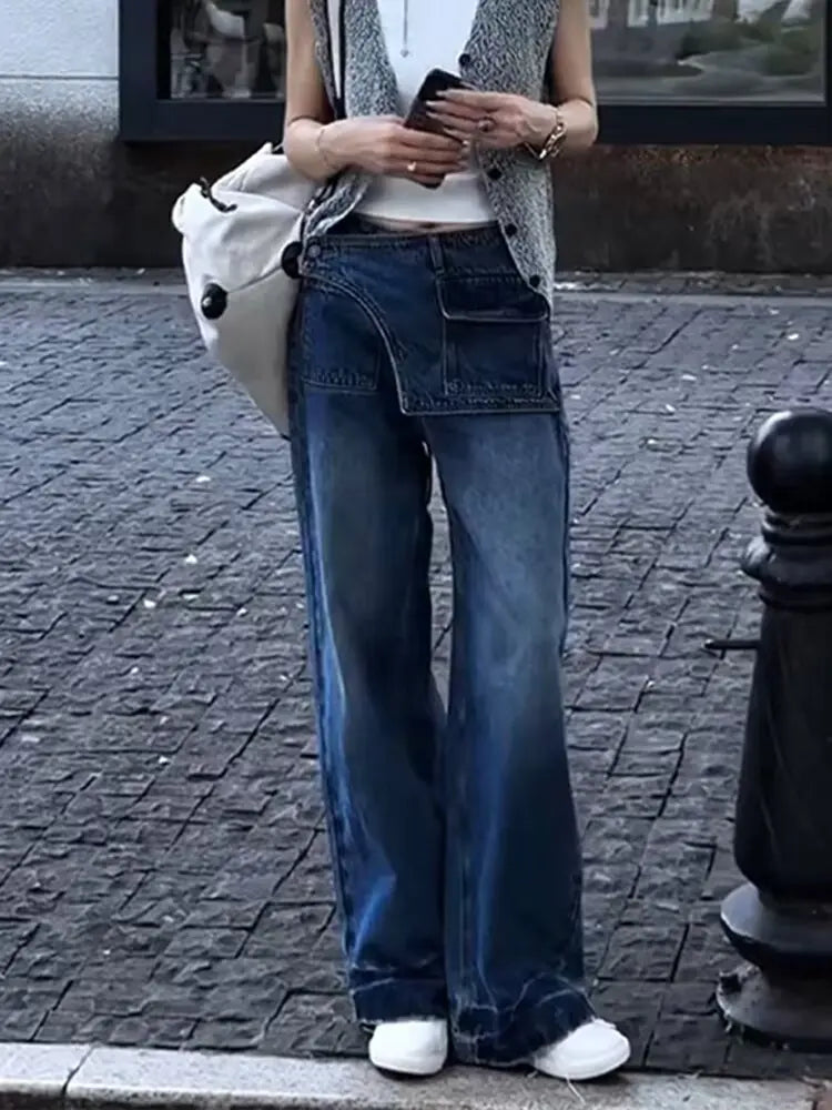 High Waist Comfortable Casual Women's Jeans High Waist Design Versatile Slimming Wide Leg Trendy Denim Pants