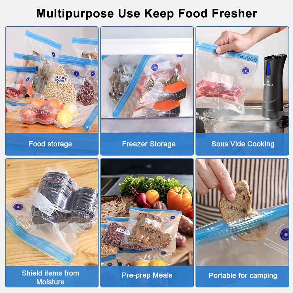 Vacuum Packaging Bags for Food Vacuum Bags BPA-Free Food Vacuum Sealing Bag Reusable Food Storage Zipper Sealer Bags 10pcs 30pcs