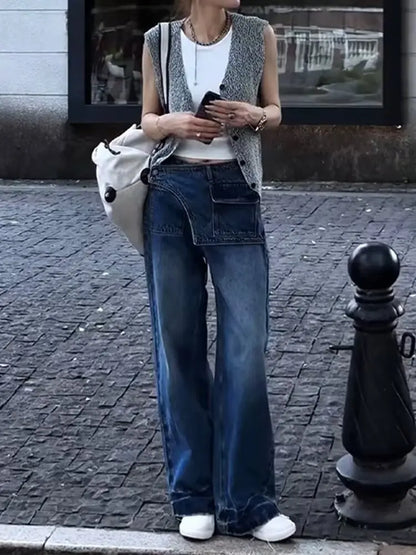 High Waist Comfortable Casual Women's Jeans High Waist Design Versatile Slimming Wide Leg Trendy Denim Pants